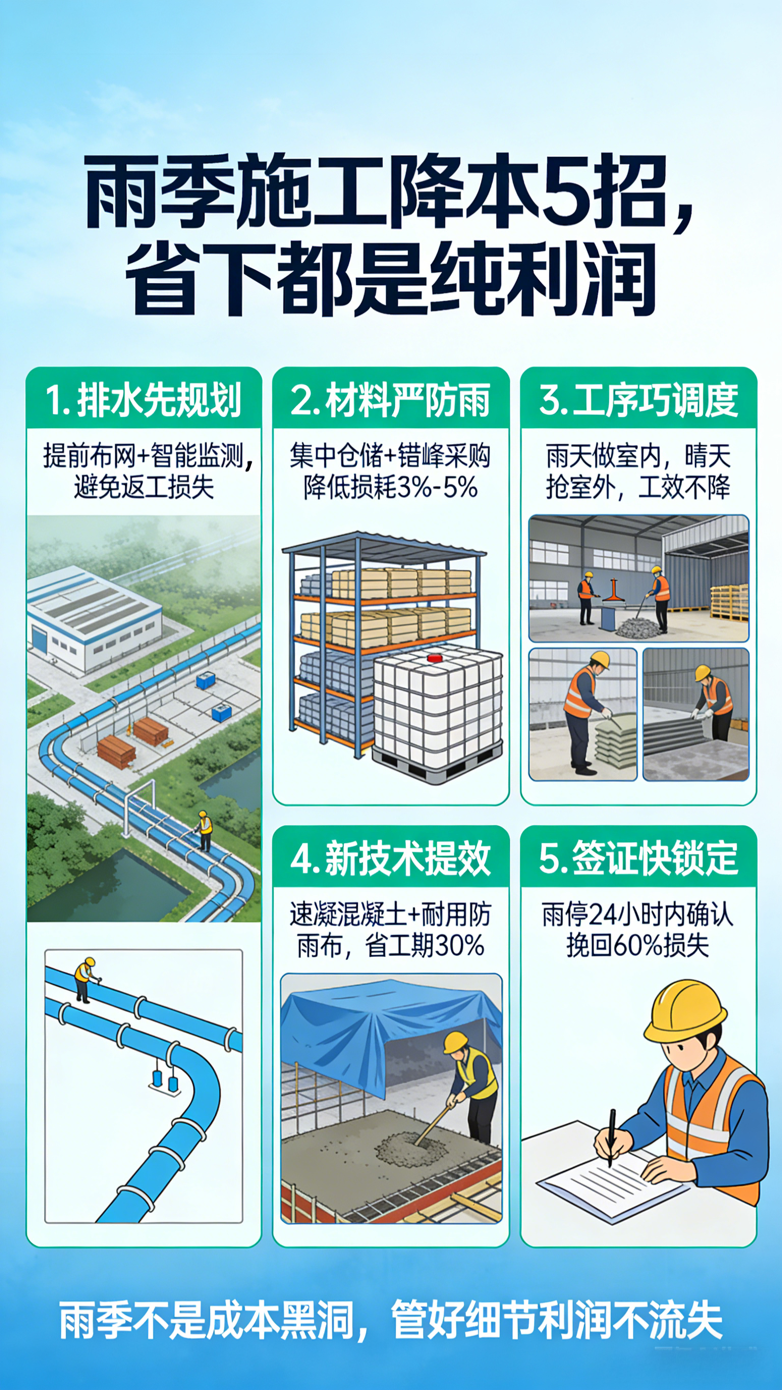 雨季施工降本5招，省下都是纯利润